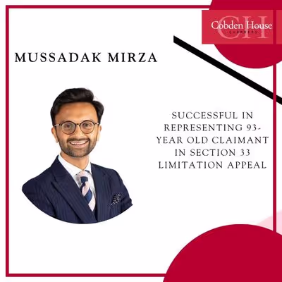 Mussadak Mirza Successful in Representing 93 Year-Old Claimant in Section 33 Limitation Appeal