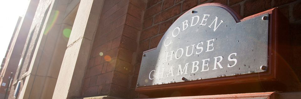 The image depicts the signage of "Cobden House Chambers" 