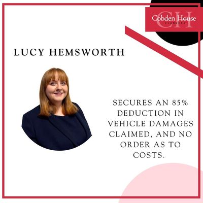Lucy Hemsworth secures an 85% deduction n vehicle damages claimed
