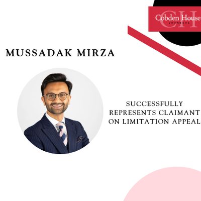 Mussadak Mirza successfully represents Claimant in Limitation Appeal